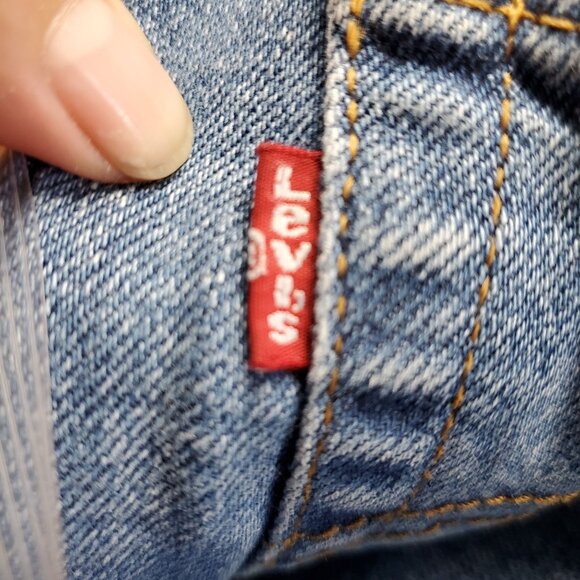 Levis Jeans Womens 28 Blue Wedgie Straight Stretch Button Fly Frayed Hem - Picture 6 of 14